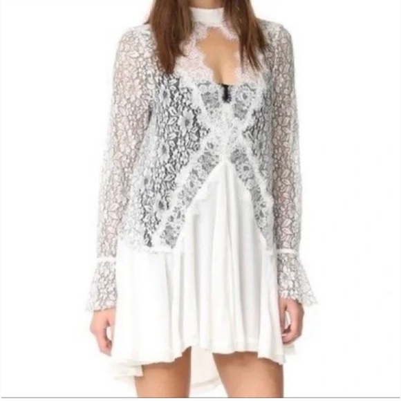 Free People White Lace Tell Tale Long Sleeve Tunic Dress S - Picture 5 of 12